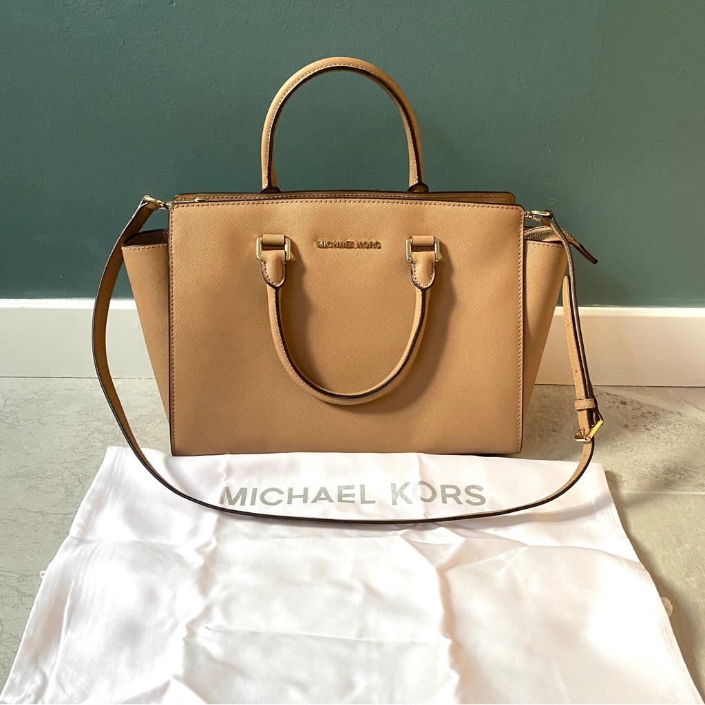 Michael Kors Selma Satchel Satchel Tote Handbag Shoulder Bag Purse Leather Gold